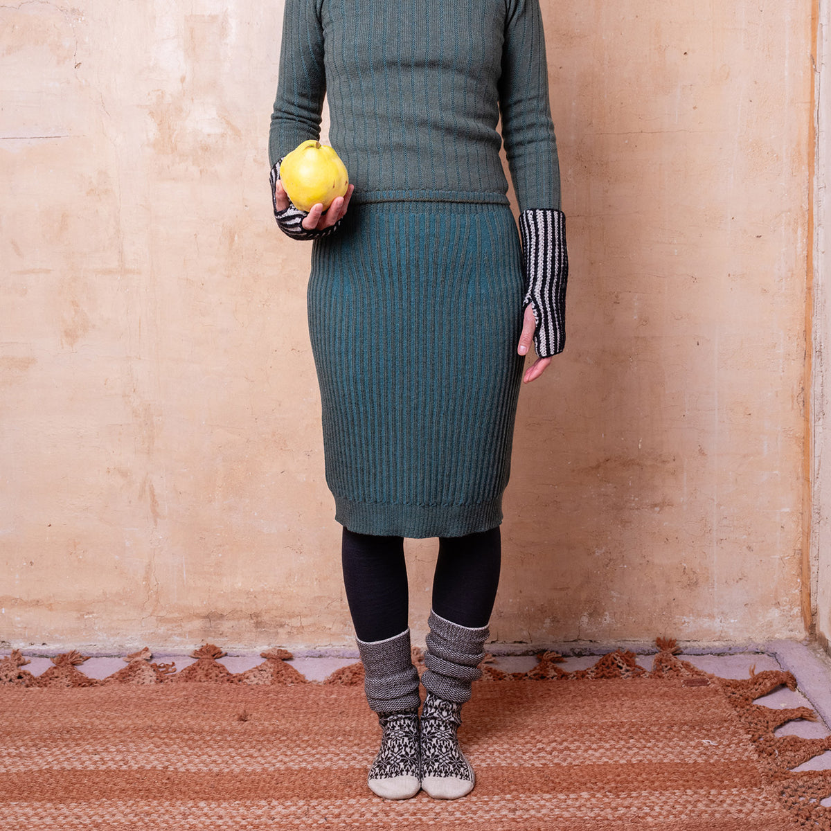 Mia Rib Knit Bellywarmer Skirt - Midi - 100% Extrafine Merino