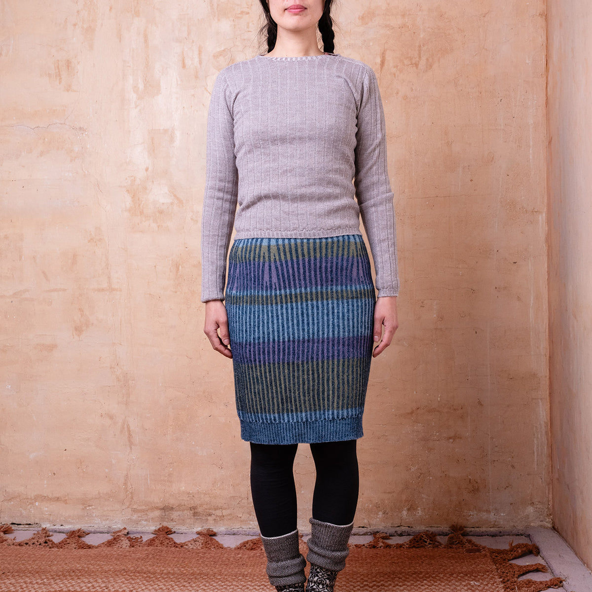 Mia Rib Knit Bellywarmer Skirt - Midi - 100% Plant Dyed Merino - Indigo *Pre-Order