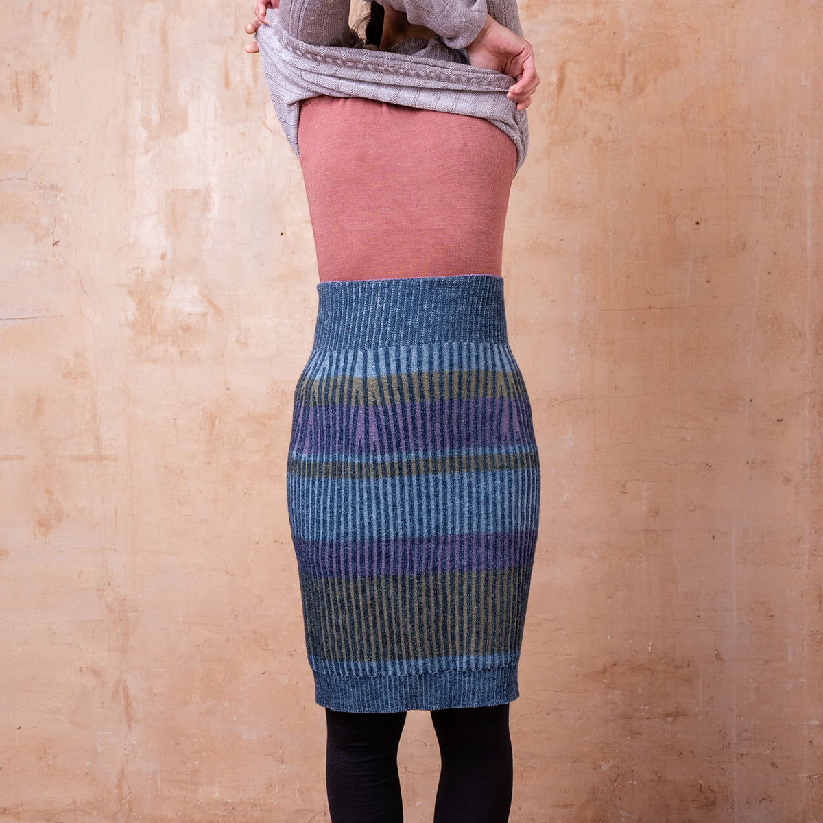 Mia Rib Knit Bellywarmer Skirt - Midi - 100% Plant Dyed Merino - Indigo *Pre-Order