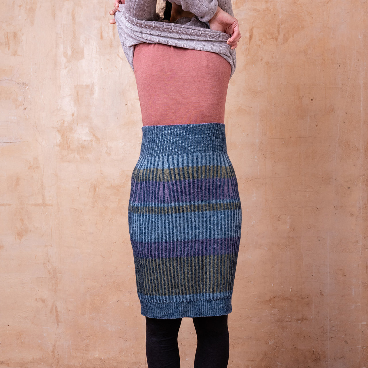Mia Rib Knit Bellywarmer Skirt - Midi - 100% Plant Dyed Merino - Indigo