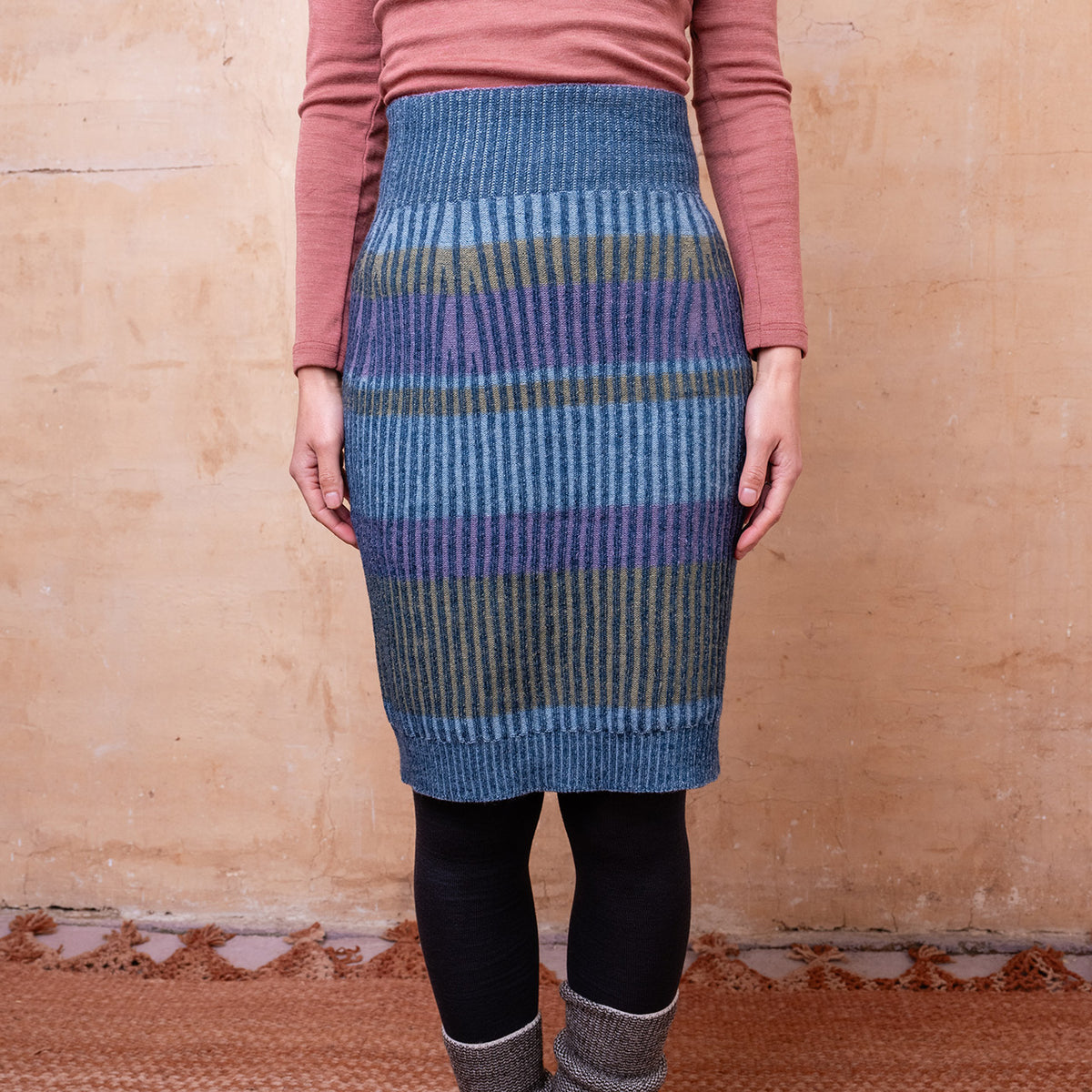 Mia Rib Knit Bellywarmer Skirt - Midi - 100% Plant Dyed Merino - Indigo *Pre-Order