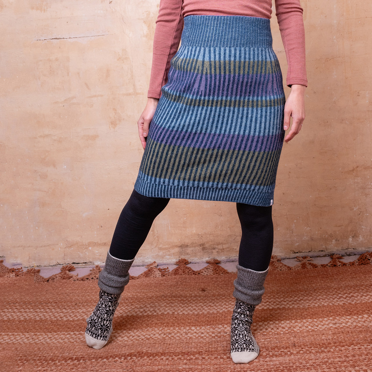 Mia Rib Knit Bellywarmer Skirt - Midi - 100% Plant Dyed Merino - Indigo