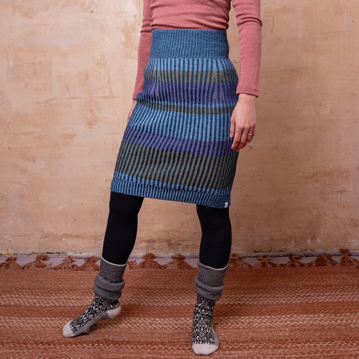 Mia Rib Knit Bellywarmer Skirt - Midi - 100% Plant Dyed Merino - Indigo *Pre-Order