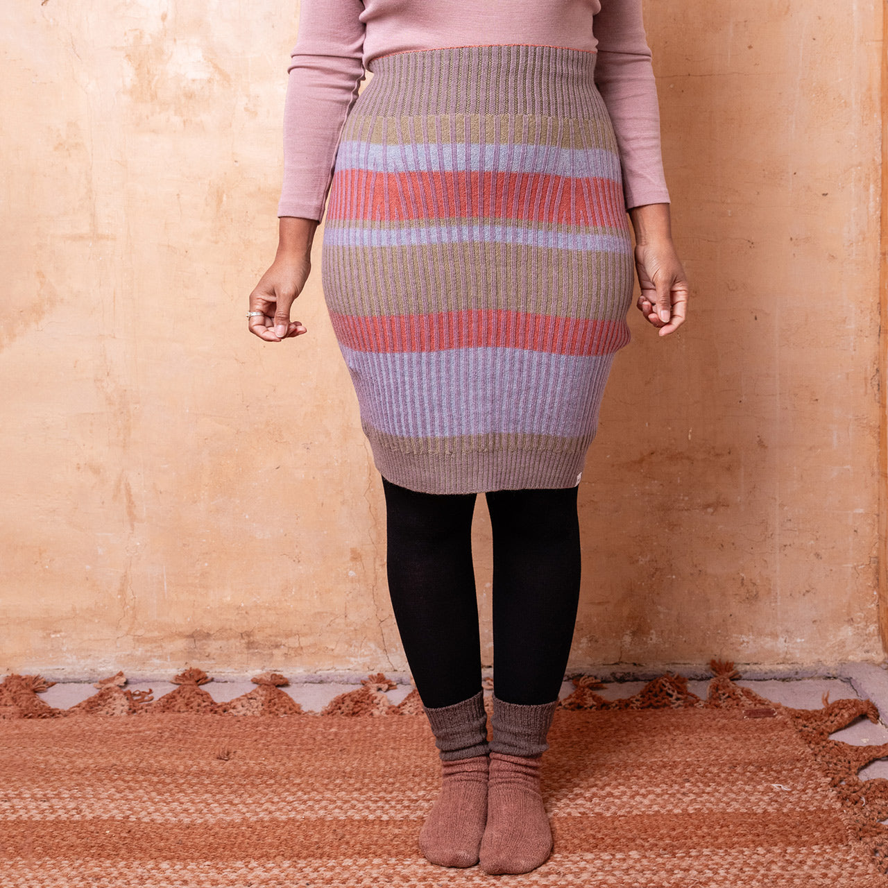 Mia Rib Knit Bellywarmer Skirt- Midi - 100% Plant Dyed Merino - Dusty Lilac