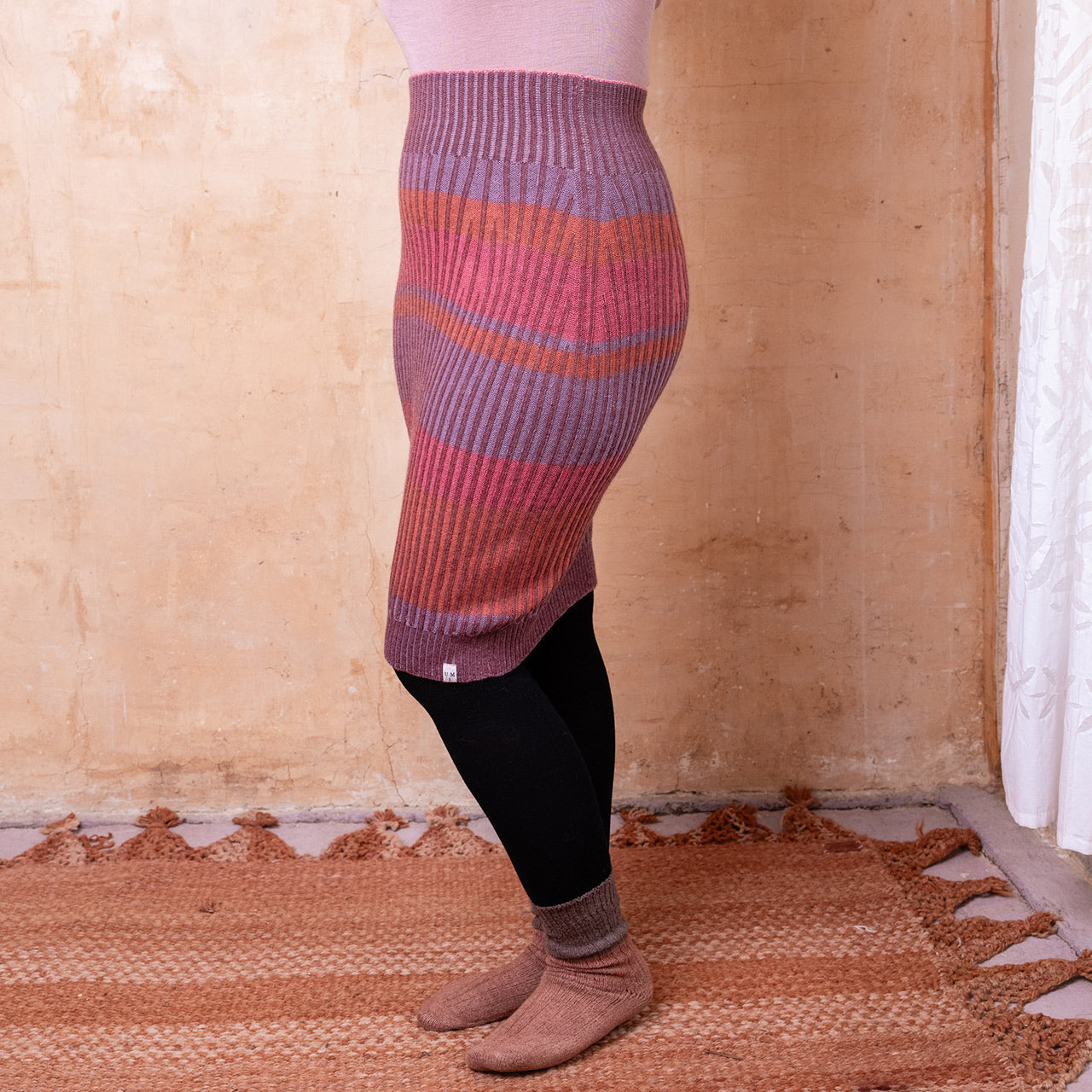 Mia Rib Knit Bellywarmer Skirt - Midi - 100% Plant Dyed Merino - Pink Madder