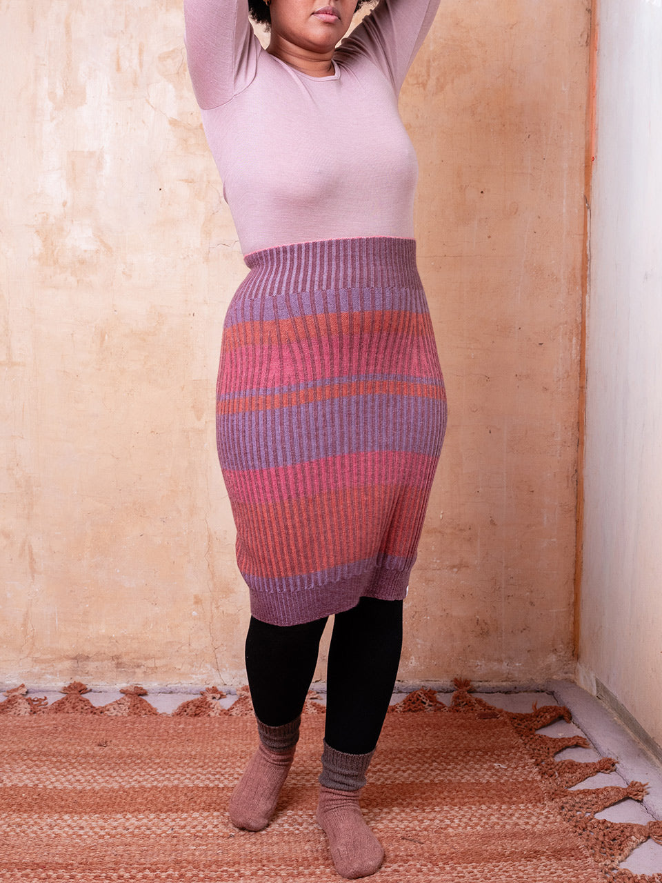 Mia Rib Knit Bellywarmer Skirt - Midi - 100% Plant Dyed Merino - Pink Madder *Pre-Order
