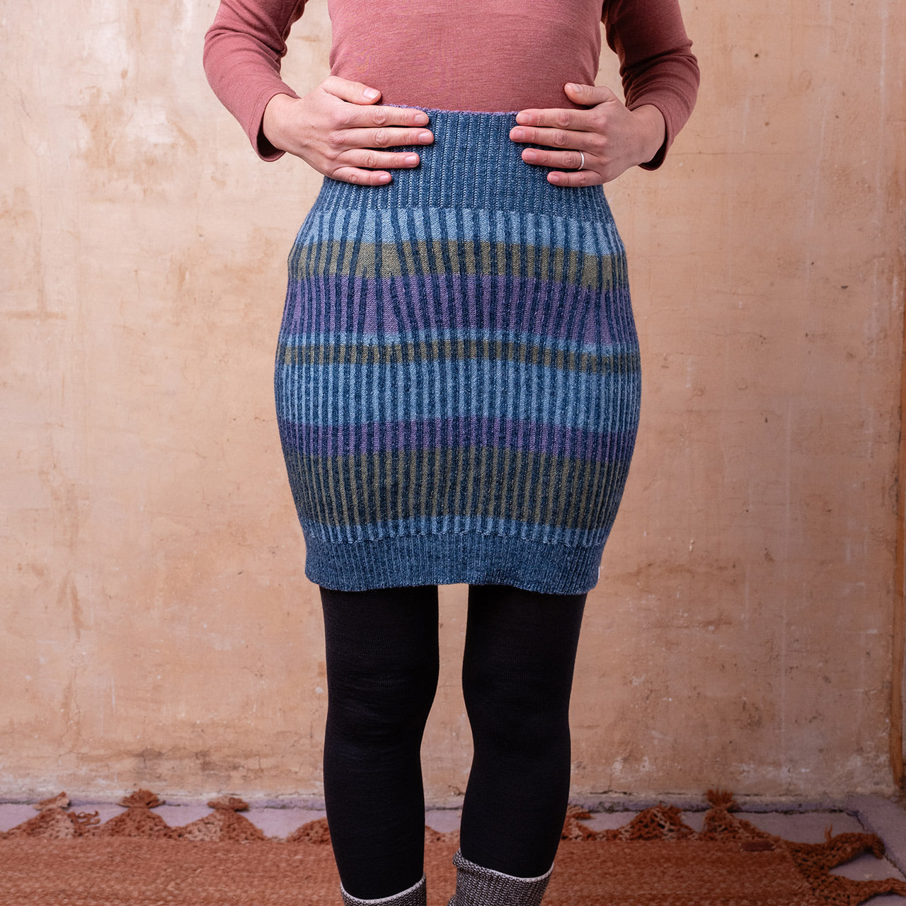Mia Rib Knit Bellywarmer Skirt - Mini - 100% Plant Dyed Merino - Indigo
