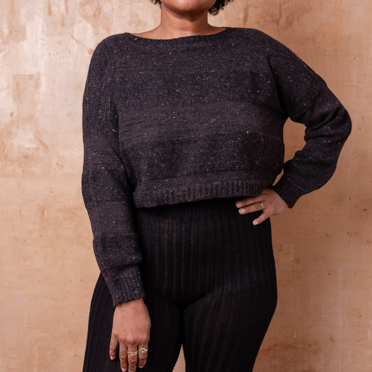 Moss Tweed Crop Jumper - Alpaca/Merino - Basalt *Pre-Order