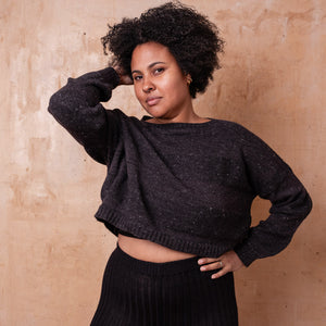 Moss Tweed Crop Jumper - Alpaca/Merino - Basalt *Pre-Order