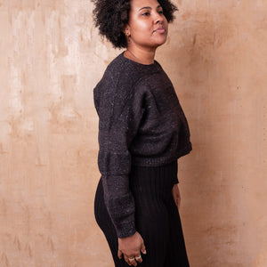 Moss Tweed Crop Jumper - Alpaca/Merino - Basalt *Pre-Order