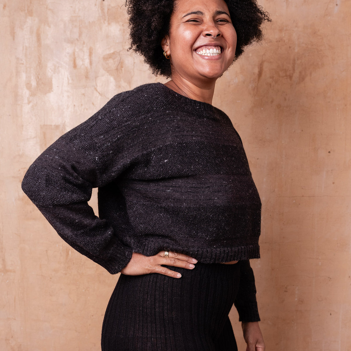 Moss Tweed Crop Jumper - Alpaca/Merino - Basalt *Pre-Order