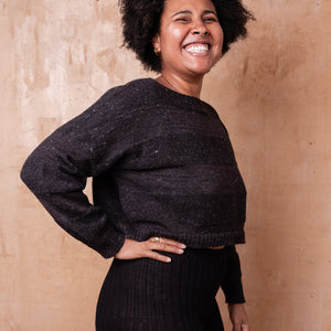 Moss Tweed Crop Jumper - Alpaca/Merino - Basalt *Pre-Order