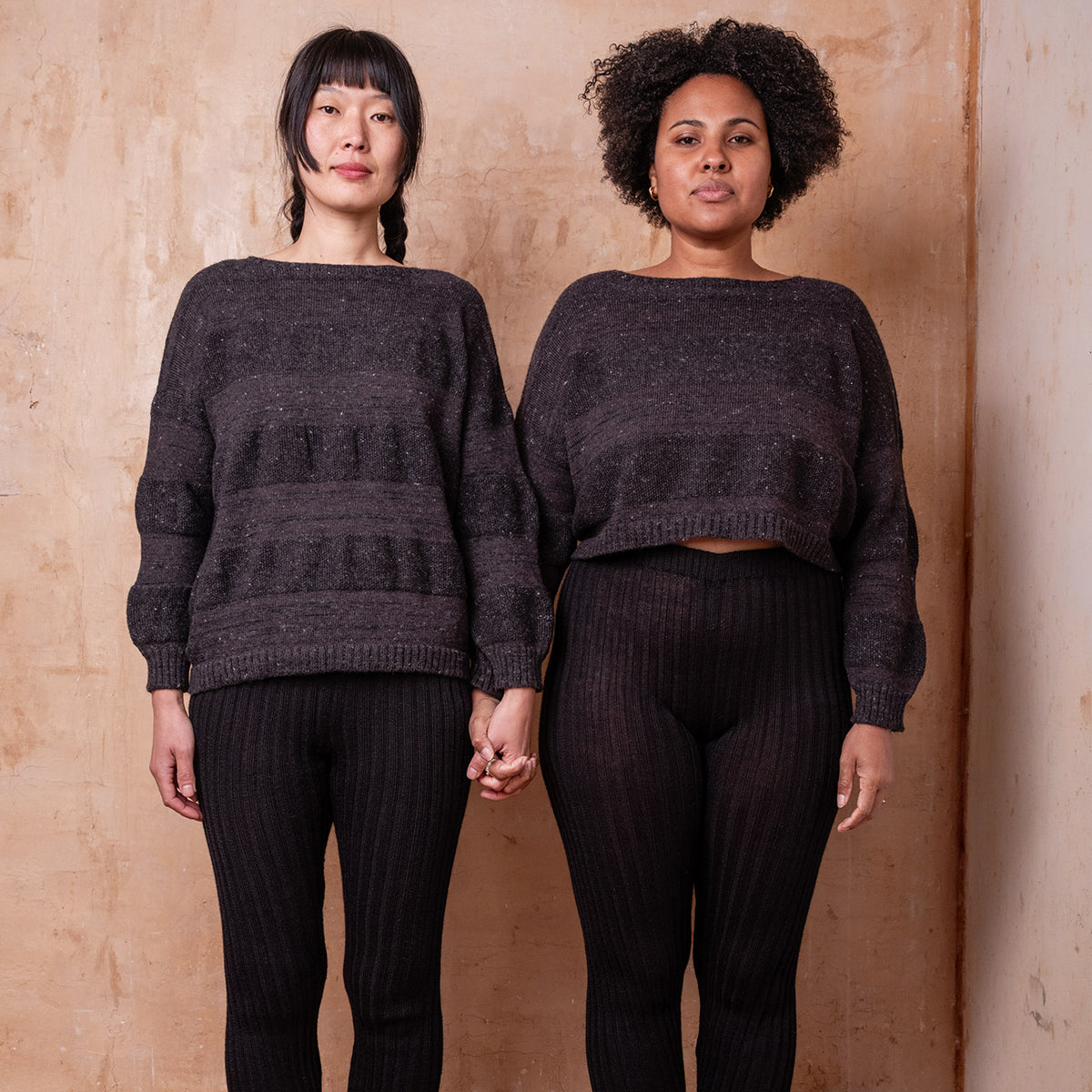 Moss Tweed Crop Jumper - Alpaca/Merino - Basalt *Pre-Order