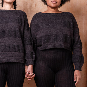 Moss Tweed Crop Jumper - Alpaca/Merino - Basalt *Pre-Order