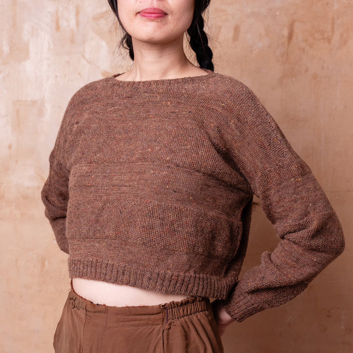 Moss Tweed Crop Jumper - Alpaca/Merino - Chestnut *Pre-Order