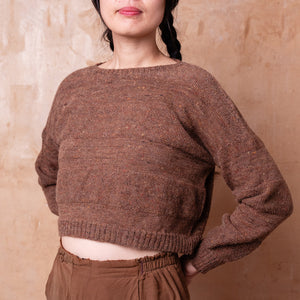 Moss Tweed Crop Jumper - Alpaca/Merino - Chestnut *Pre-Order
