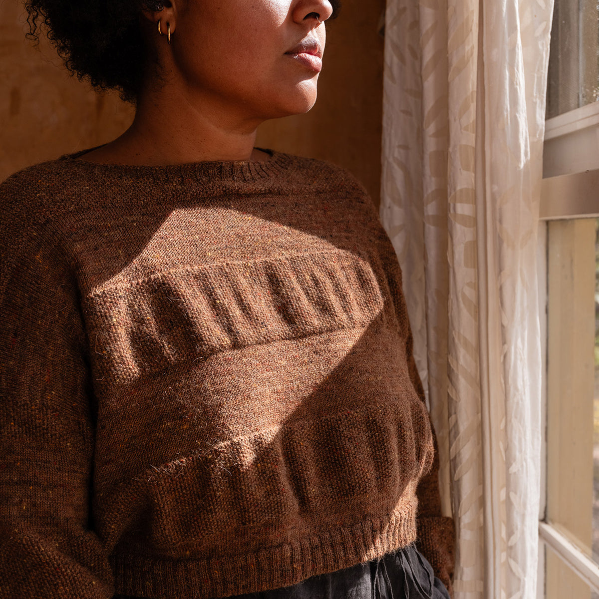 Moss Tweed Crop Jumper - Alpaca/Merino - Chestnut *Pre-Order