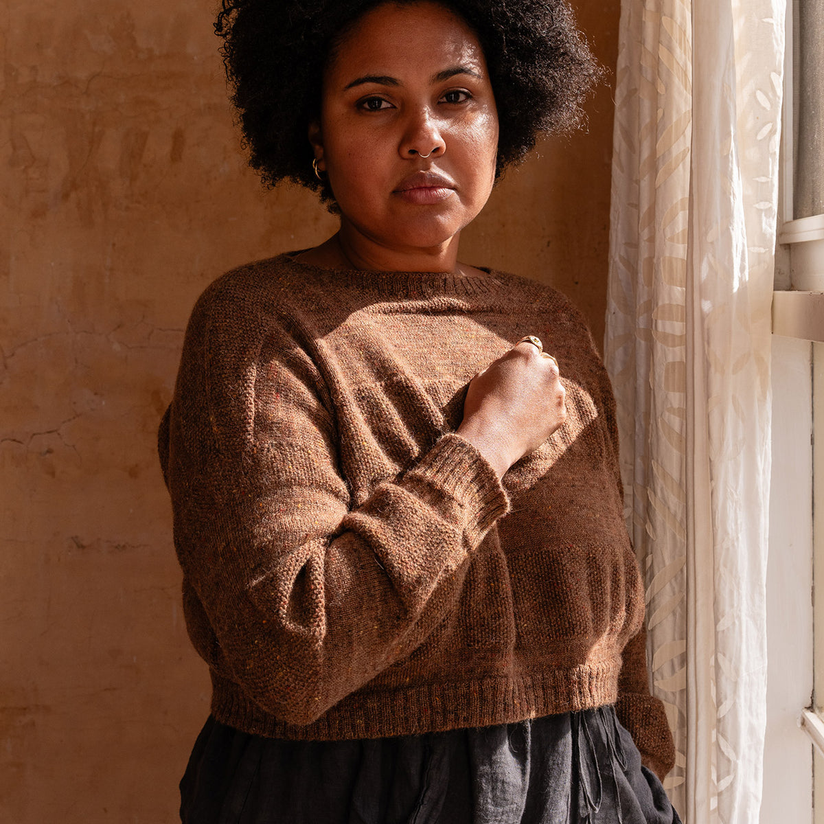 Moss Tweed Crop Jumper - Alpaca/Merino - Chestnut *Pre-Order