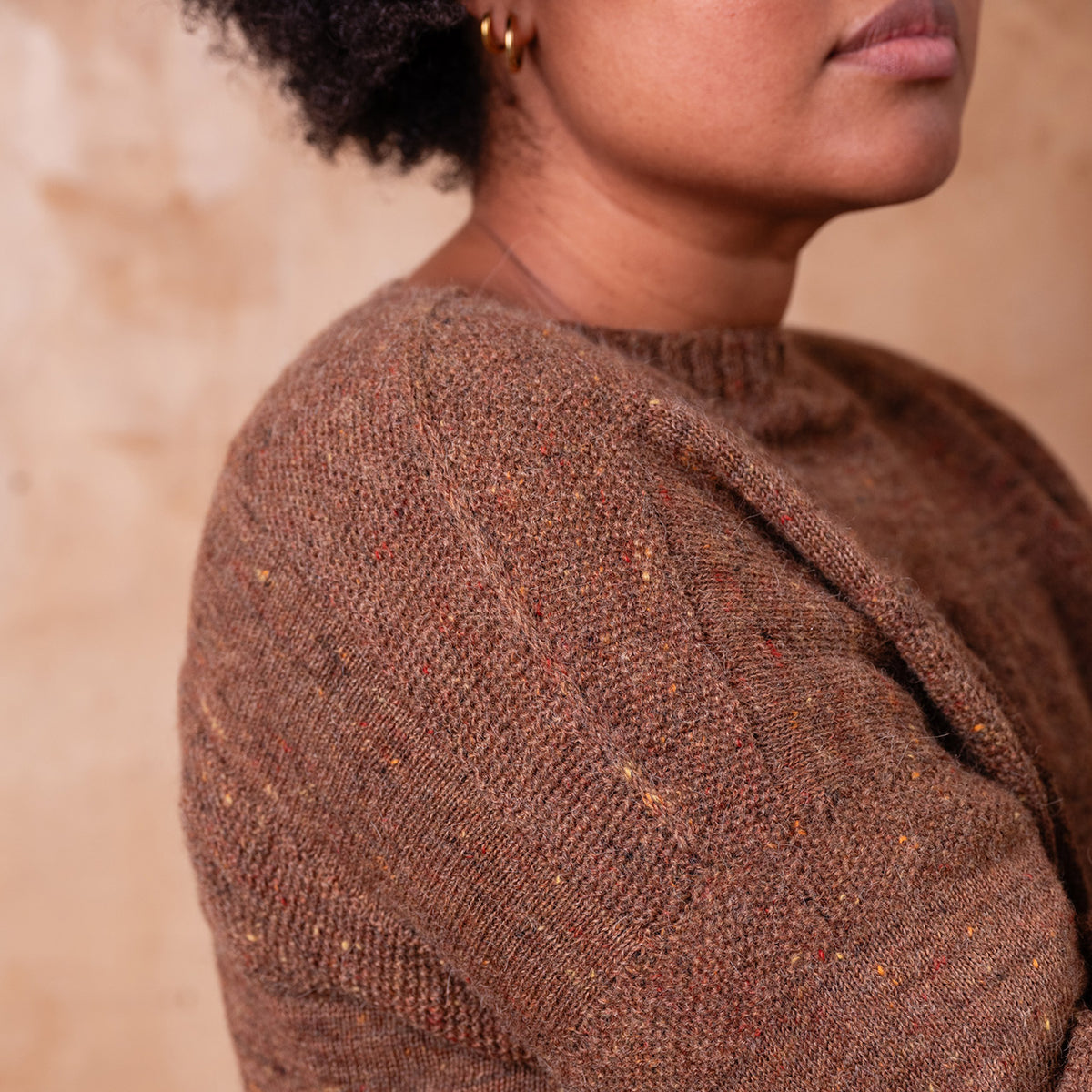Moss Tweed Crop Jumper - Alpaca/Merino - Chestnut *Pre-Order