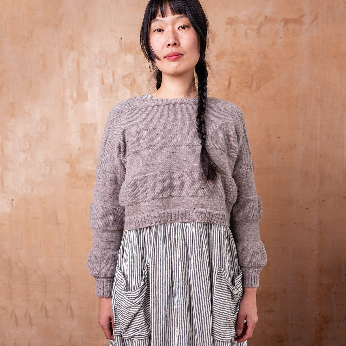 Moss Tweed Crop Jumper - Alpaca/Merino - Grey