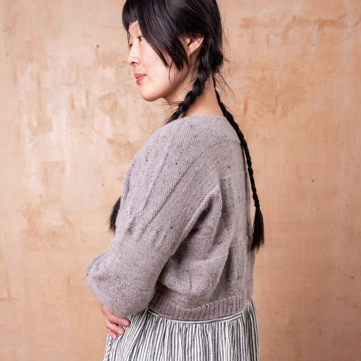 Moss Tweed Crop Jumper - Alpaca/Merino - Grey