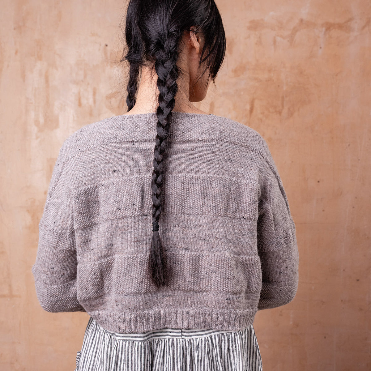 Moss Tweed Crop Jumper - Alpaca/Merino - Grey