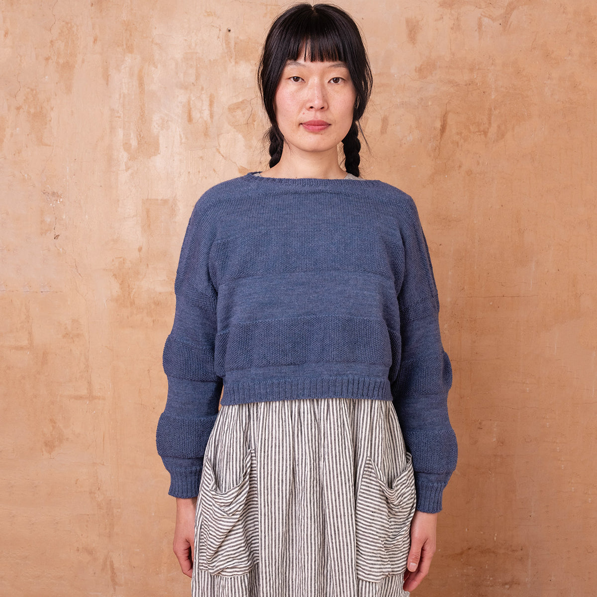 Moss Crop Jumper - 100% Wool - Blue Melange