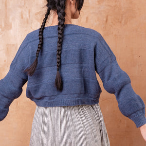 Moss Crop Jumper - 100% Wool - Blue Melange