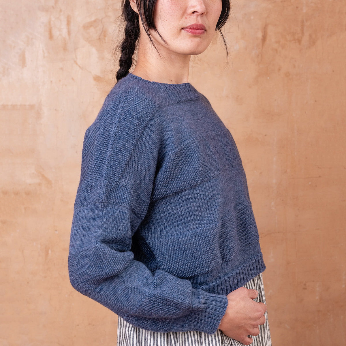 Moss Crop Jumper - 100% Wool - Blue Melange