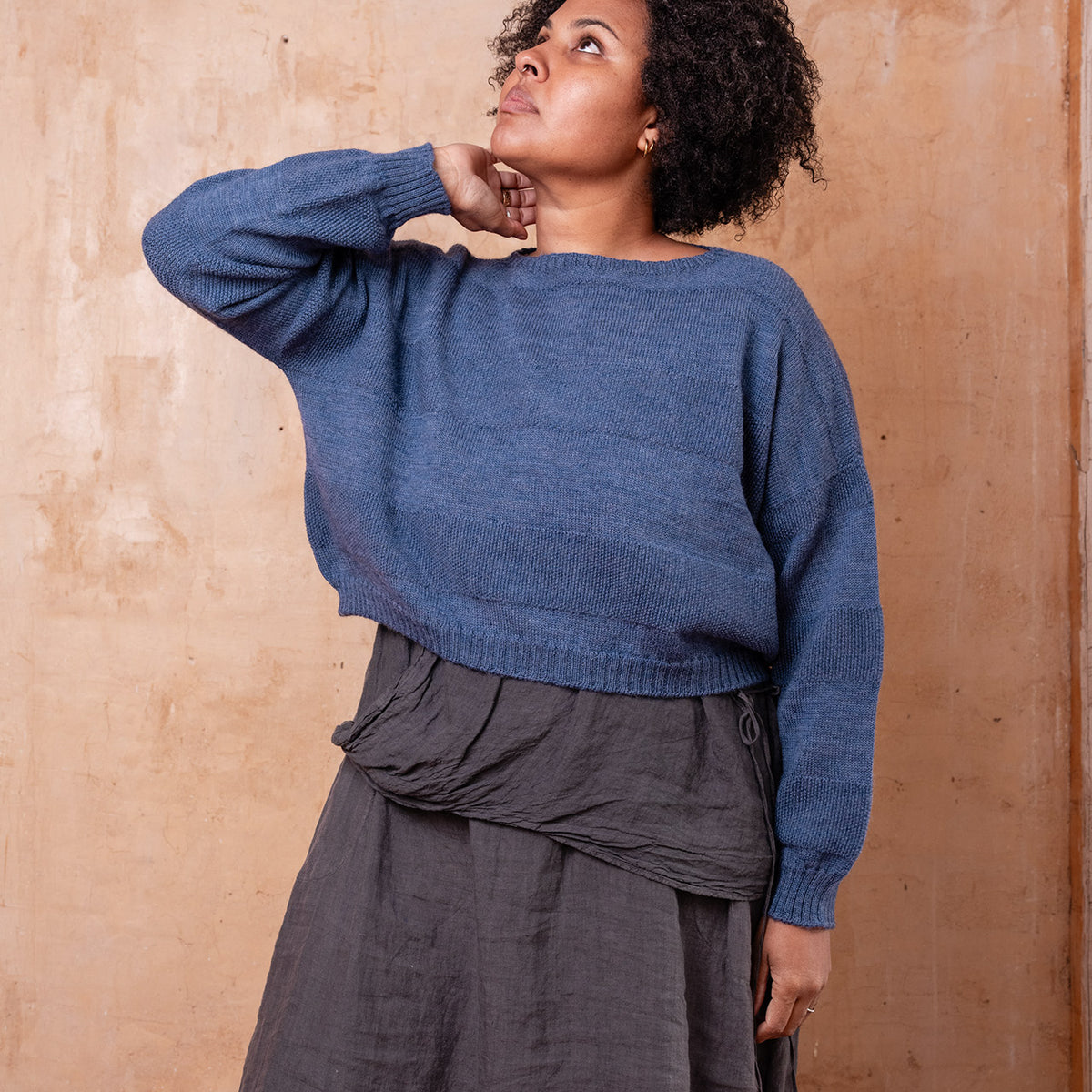 Moss Crop Jumper - 100% Wool - Blue Melange
