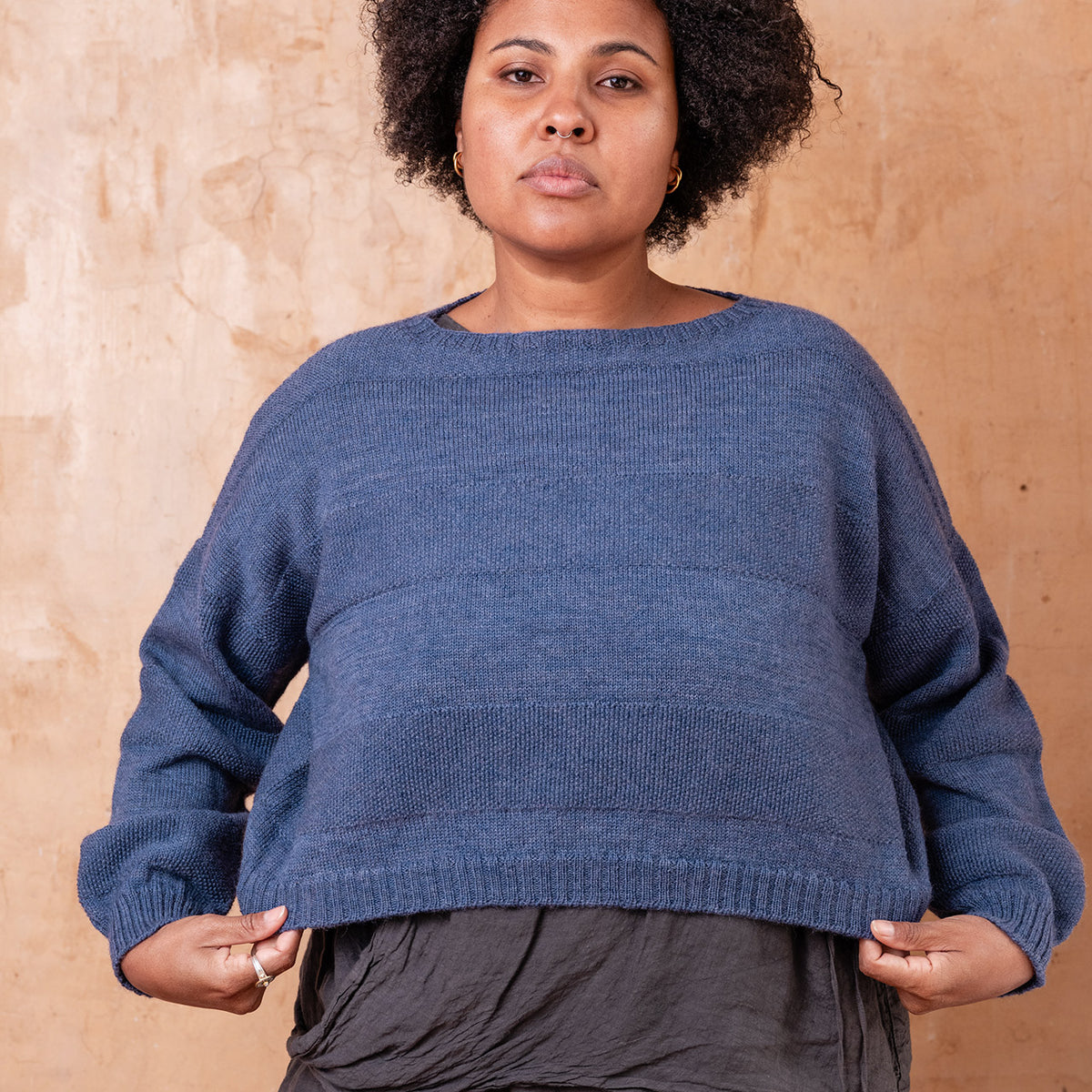 Moss Crop Jumper - 100% Wool - Blue Melange