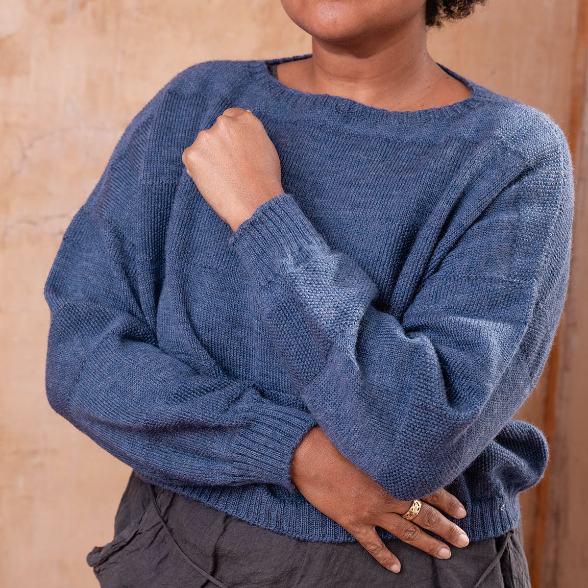 Moss Crop Jumper - 100% Wool - Blue Melange