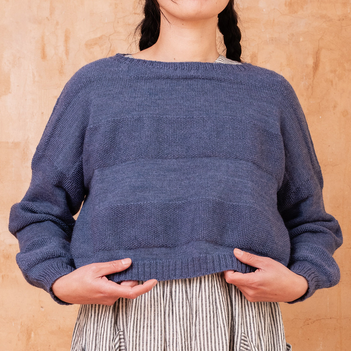 Moss Crop Jumper - 100% Wool - Blue Melange