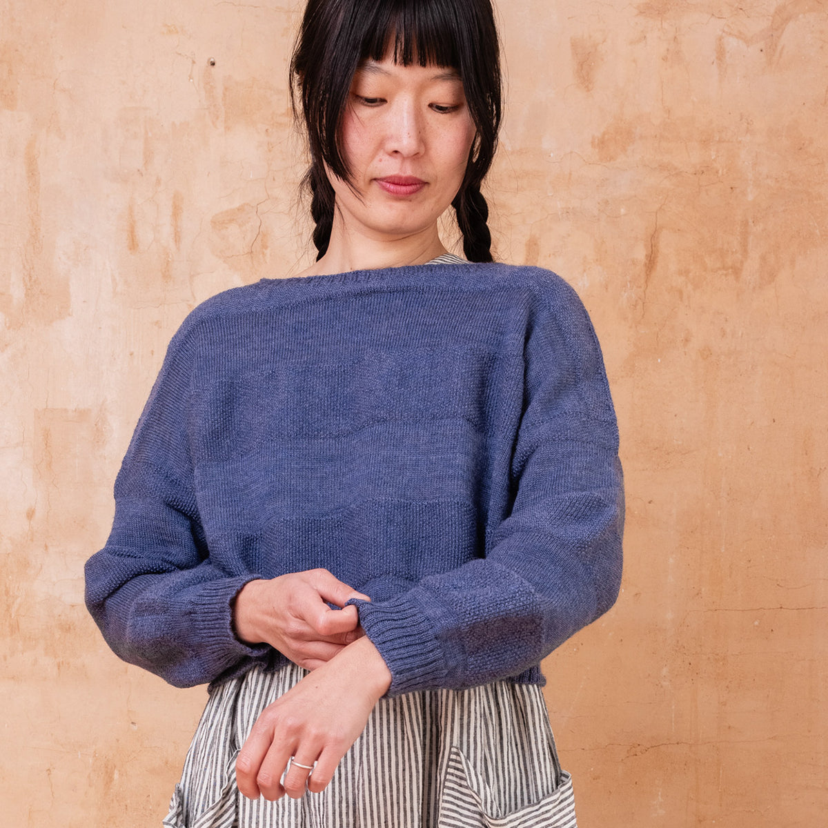 Moss Crop Jumper - 100% Wool - Blue Melange
