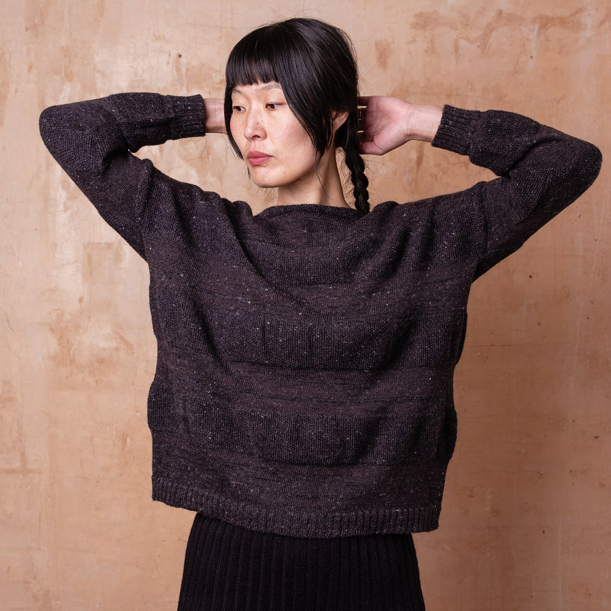 Moss Tweed Jumper - Alpaca/Merino - Basalt *Pre-Order