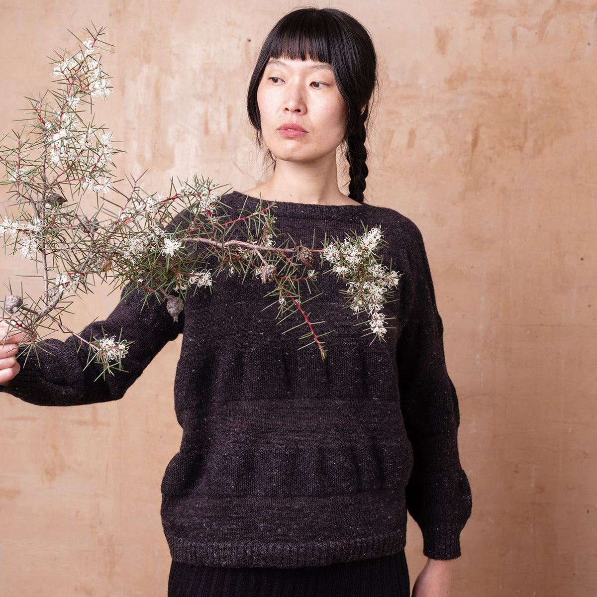 Moss Tweed Jumper - Alpaca/Merino - Basalt *Pre-Order