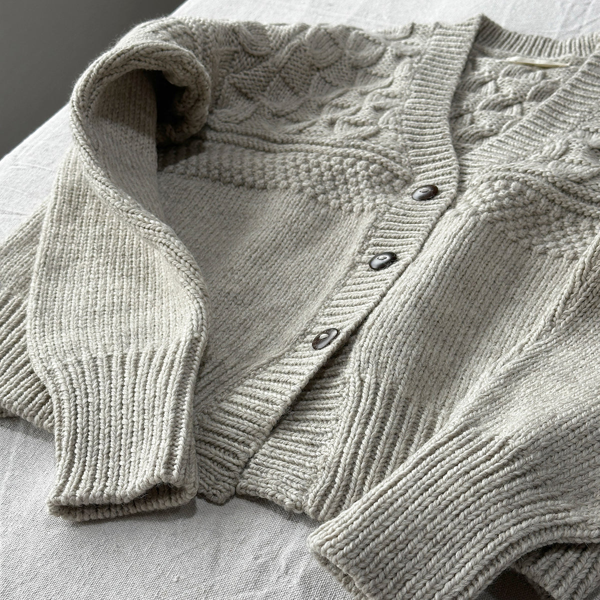Arwen Gansey Cardi - 100% Chunky Highland Wool - Light Natural Grey (S-L)