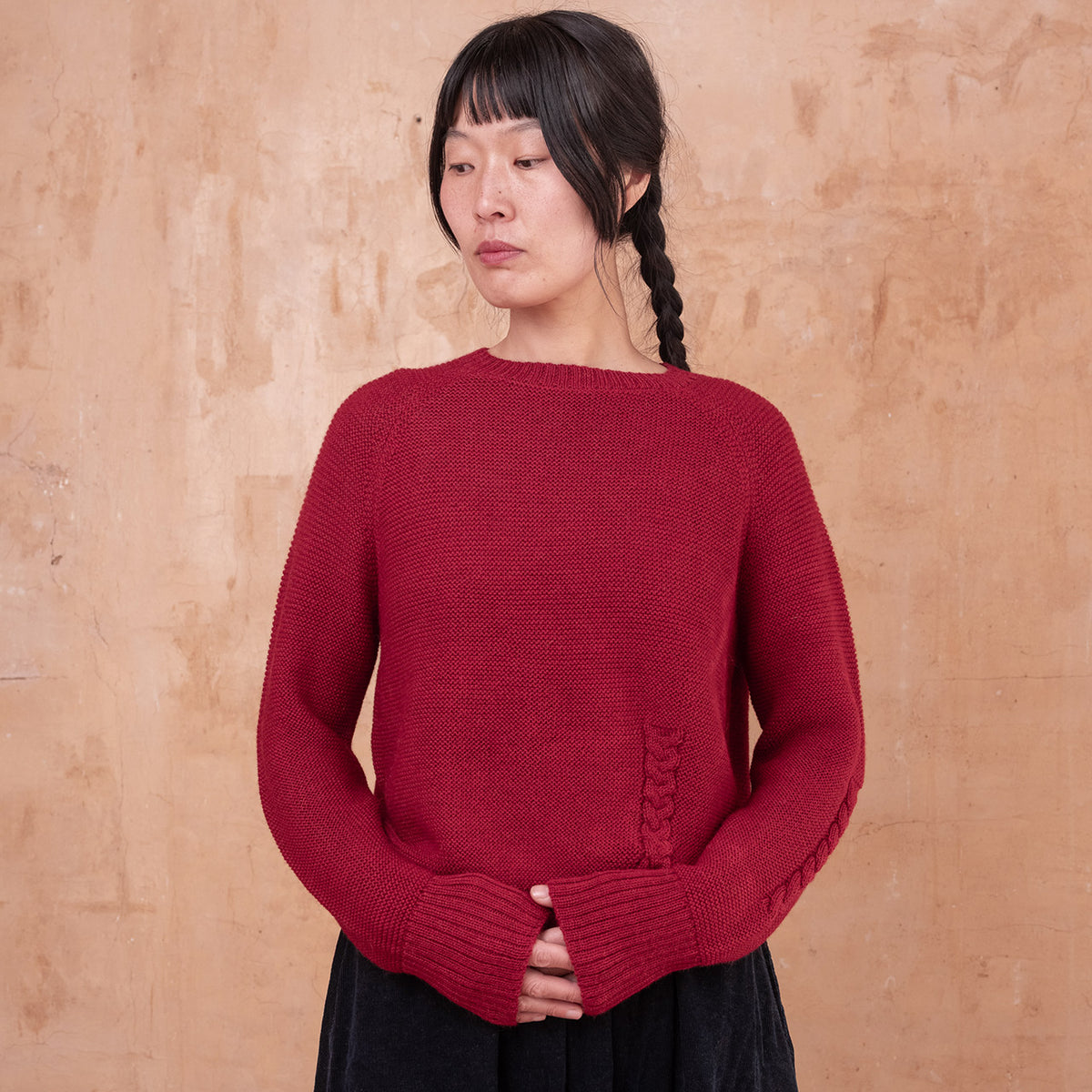 Luna Cable Short Jumper - 100% Baby Alpaca - Cranberry