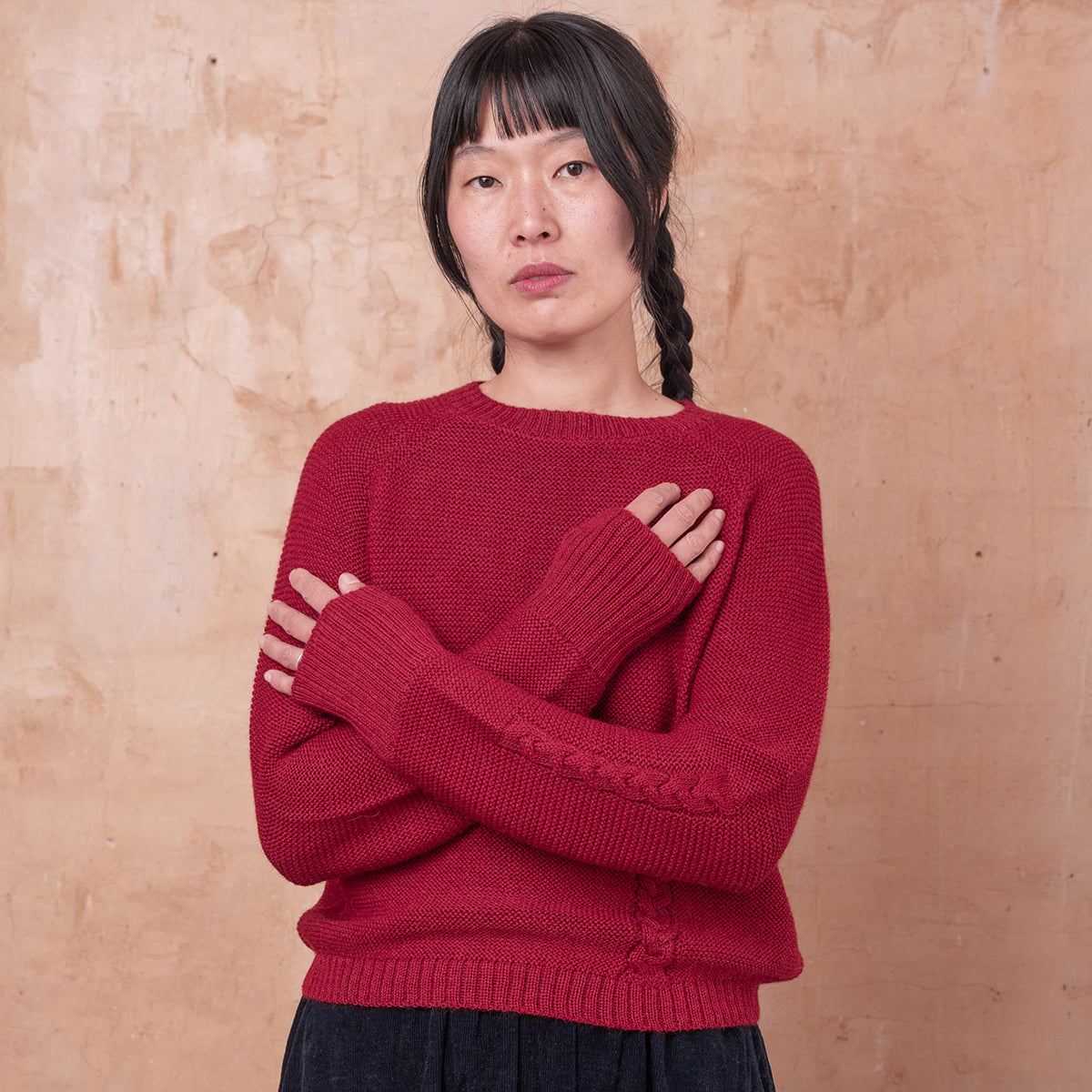 Luna Cable Short Jumper - 100% Baby Alpaca - Cranberry