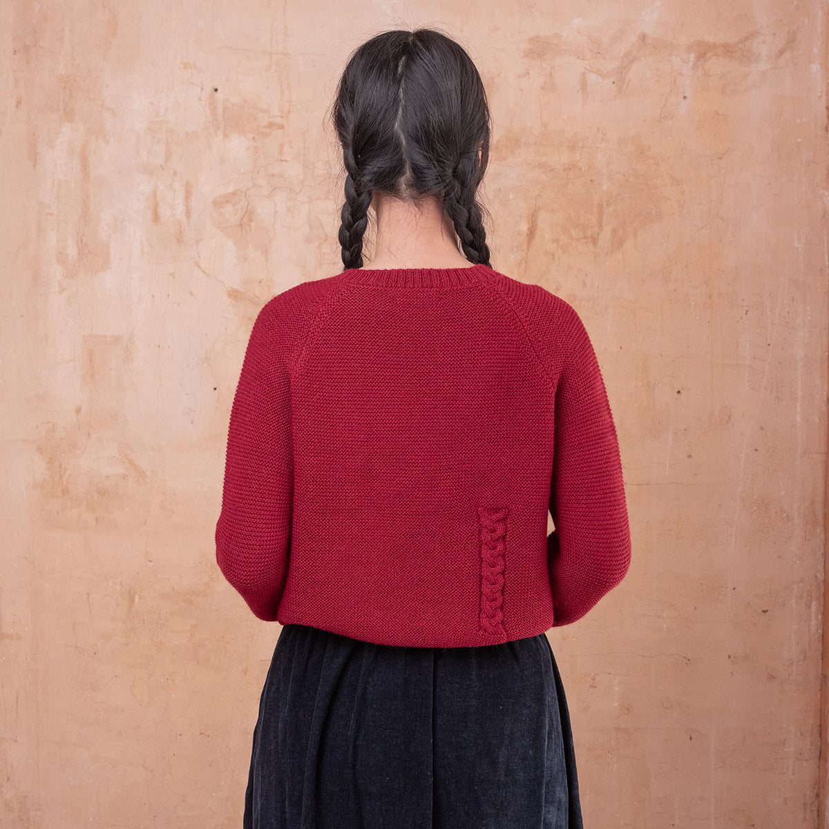 Luna Cable Short Jumper - 100% Baby Alpaca - Cranberry