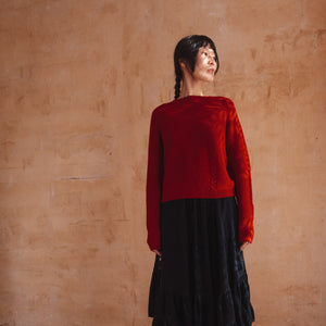 Luna Cable Short Jumper - 100% Baby Alpaca - Cranberry