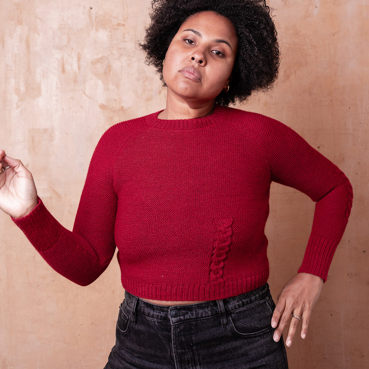 Luna Cable Short Jumper - 100% Baby Alpaca - Cranberry