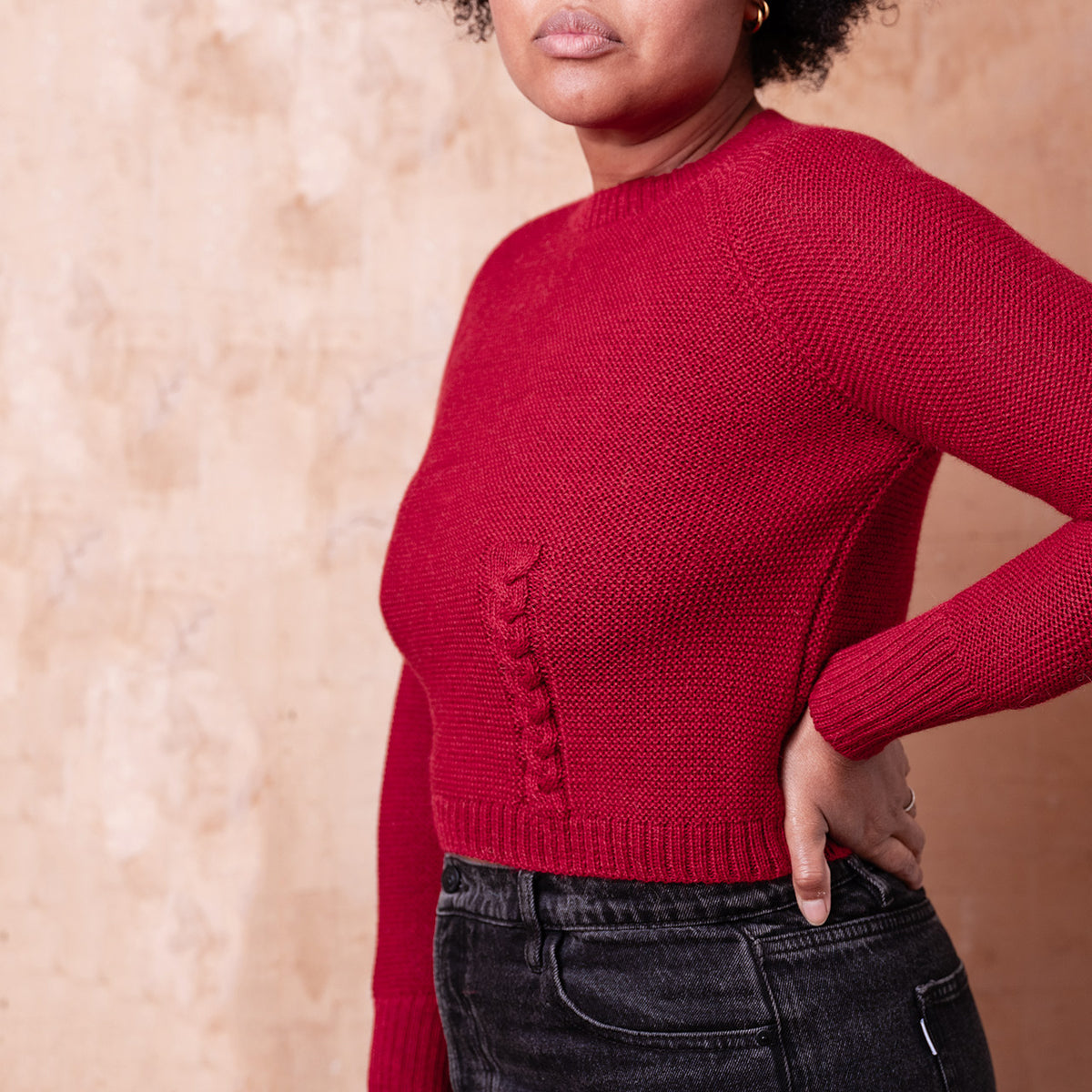 Luna Cable Short Jumper - 100% Baby Alpaca - Cranberry