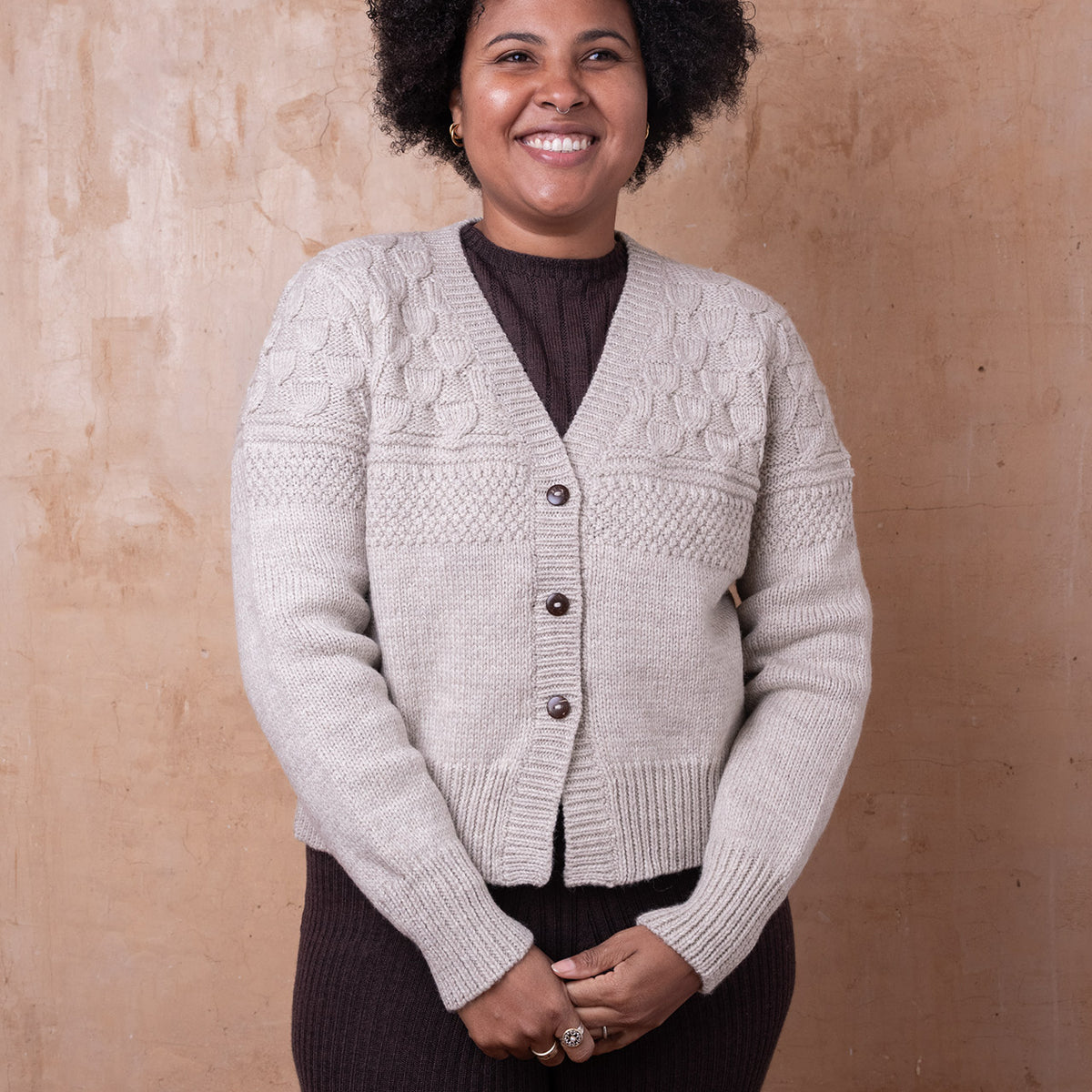 Arwen Gansey Cardi - 100% Chunky Highland Wool - Light Natural Grey