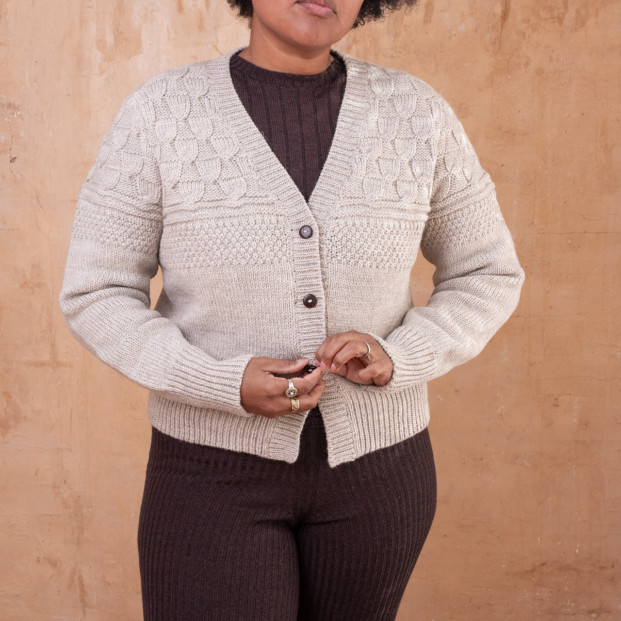 Arwen Gansey Cardi - 100% Chunky Highland Wool - Light Natural Grey
