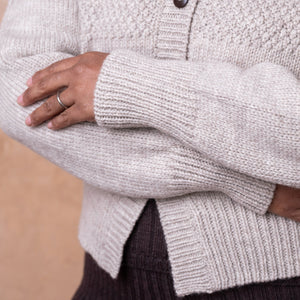 Arwen Gansey Cardi - 100% Chunky Highland Wool - Light Natural Grey