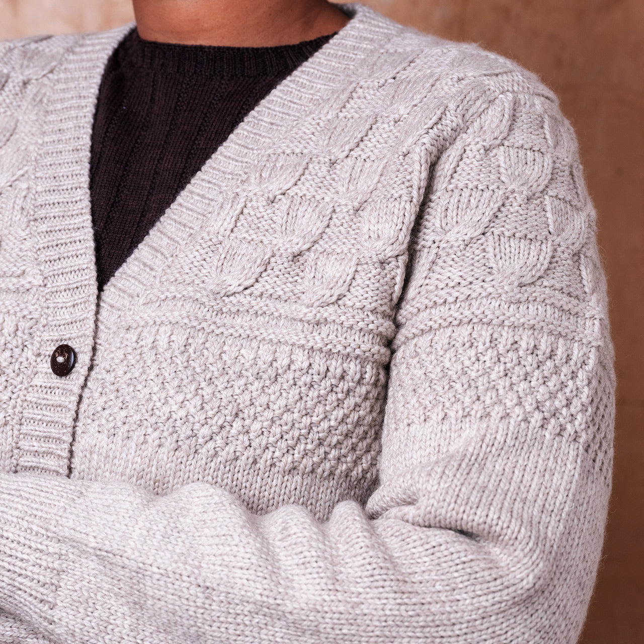 Arwen Gansey Cardi - 100% Chunky Highland Wool - Light Natural Grey