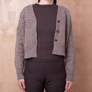 Nami Gansey Cardi - 100% Chunky Highland Wool - Light Brown