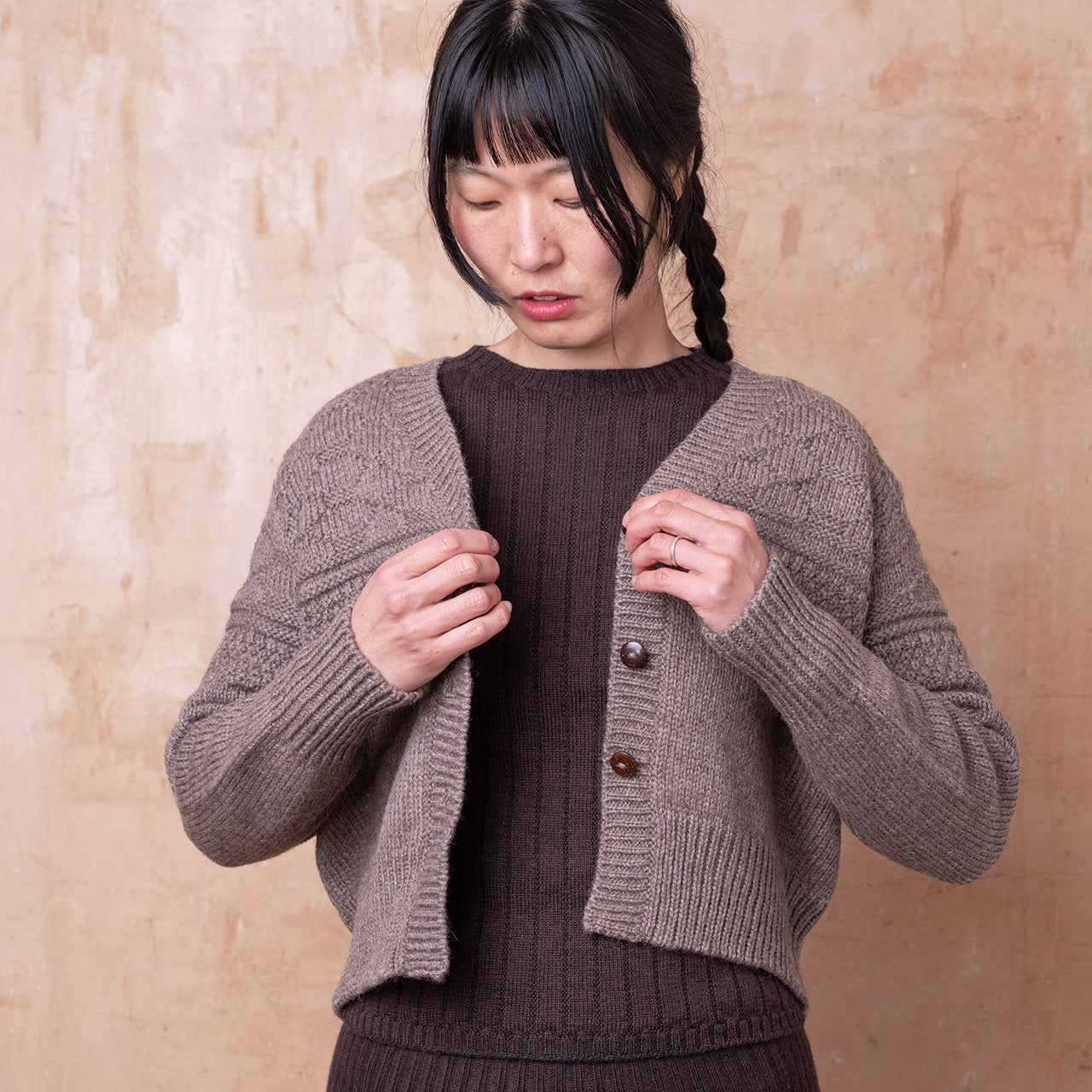 Nami Gansey Cardi - 100% Chunky Highland Wool - Light Brown