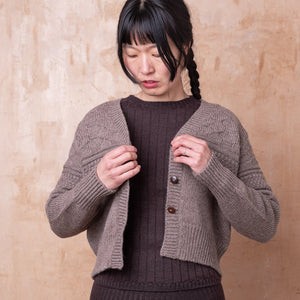 Nami Gansey Cardi - 100% Chunky Highland Wool - Light Brown